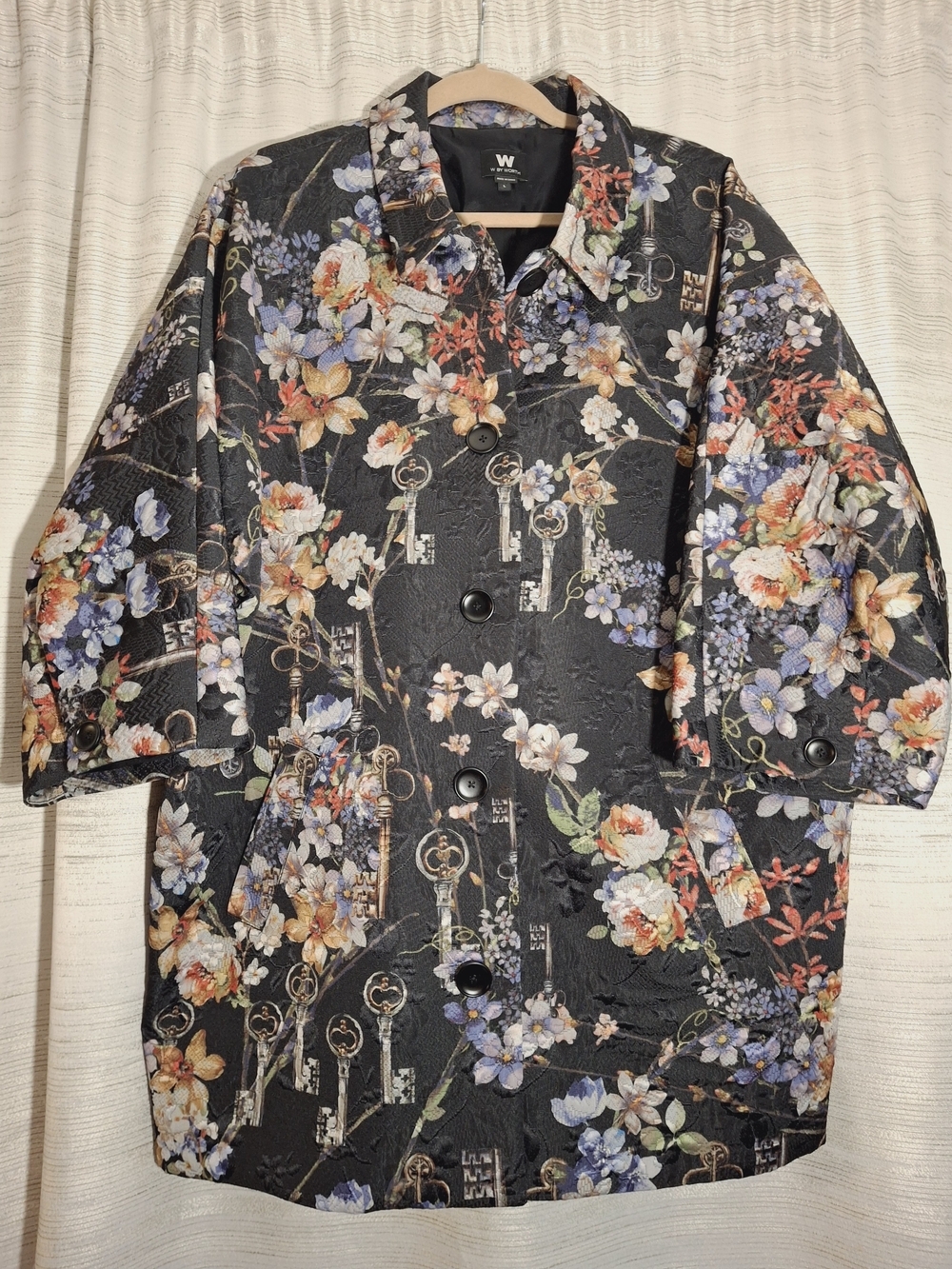 W by Worth Floral Jacquard Oversized Button Coat Blazer Large